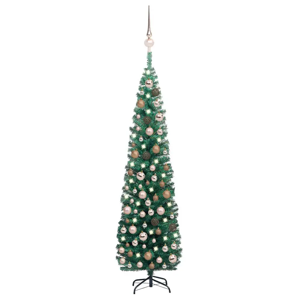 Slim Artificial Pre-lit Christmas Tree 82.7 Inches Ball Set Green