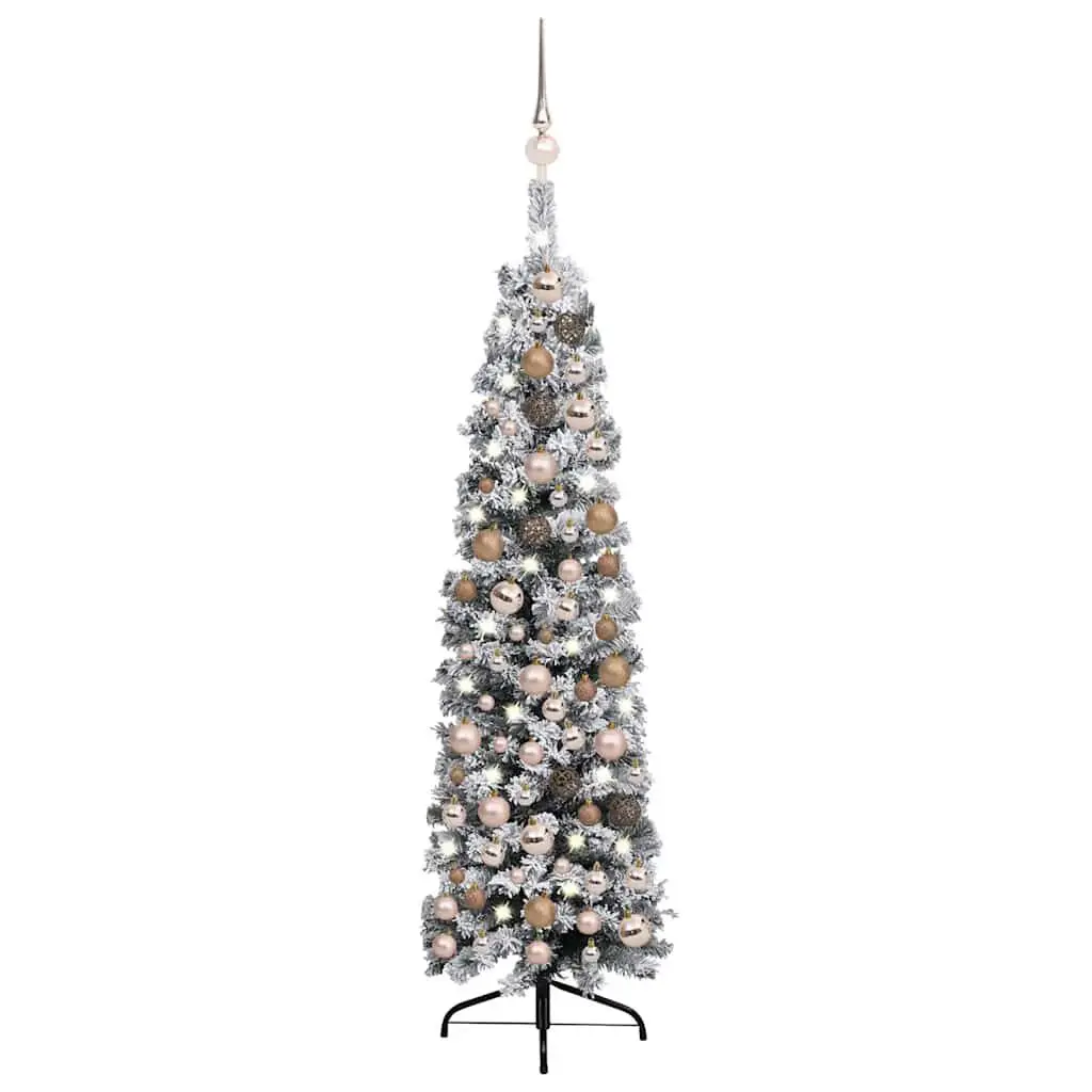 Slim Artificial Pre-lit Christmas Tree Ball Set Green 59.1 Inches