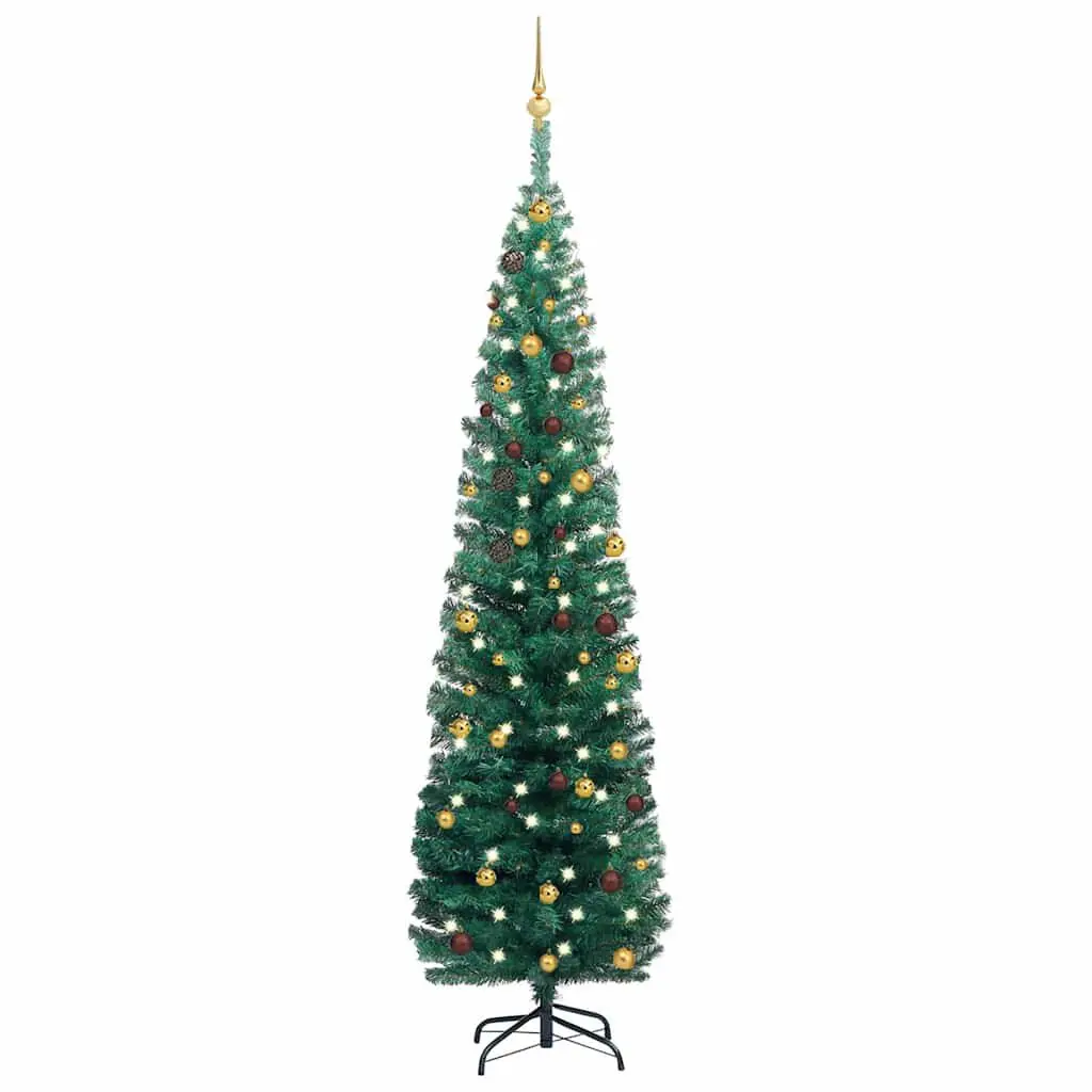 Slim Artificial Pre-lit Christmas Tree Ball Set Green 82.7 Inches