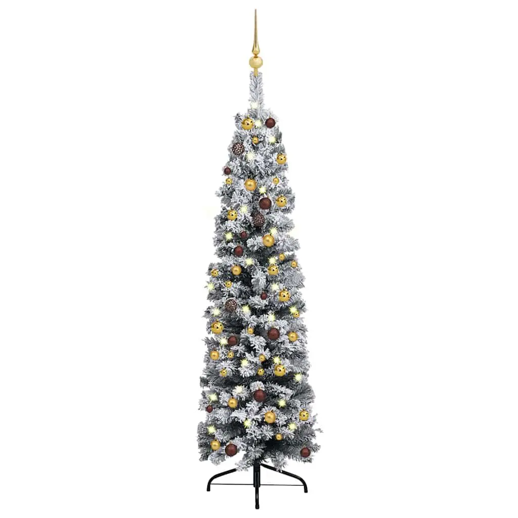 Slim Artificial Pre-lit Christmas Tree Ball Set Green 59.1 Inches Holiday Decor