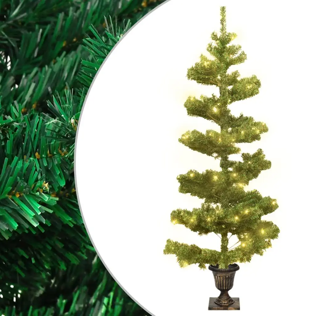 Swirl Pre-lit Christmas Tree Pot Green 4 ft PVC Holiday Decor