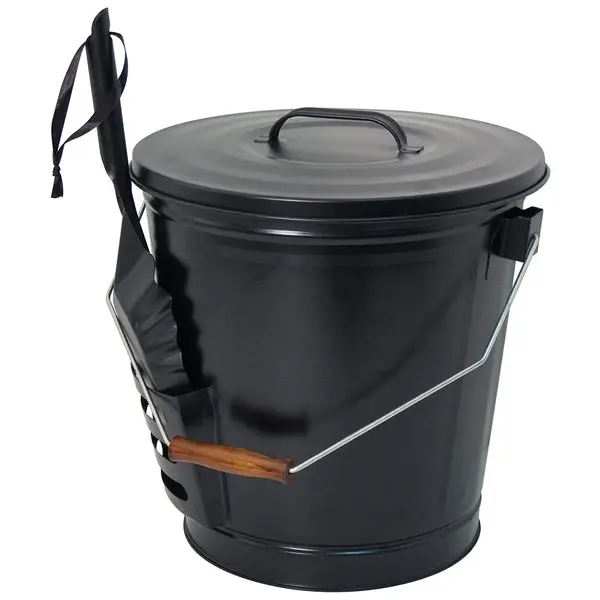 Panacea Fireplace Ash Bucket Shovel Black Powder Coated Steel Fireplace Cleaning