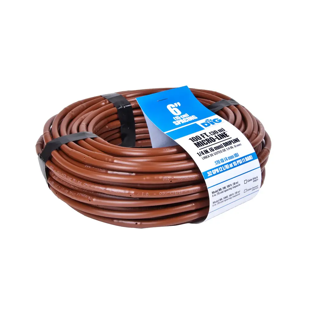 DIG 6" Spacing Drip Line Soaker Hose .52gph Chestnut Poly Drip Irrigation Tubing (50'-3000ft) ML-106B