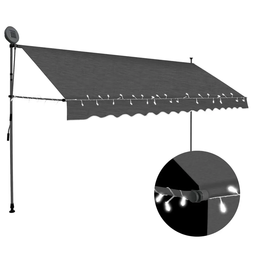 157.5 Inch Manual Retractable Awning LED Lights Anthracite Color