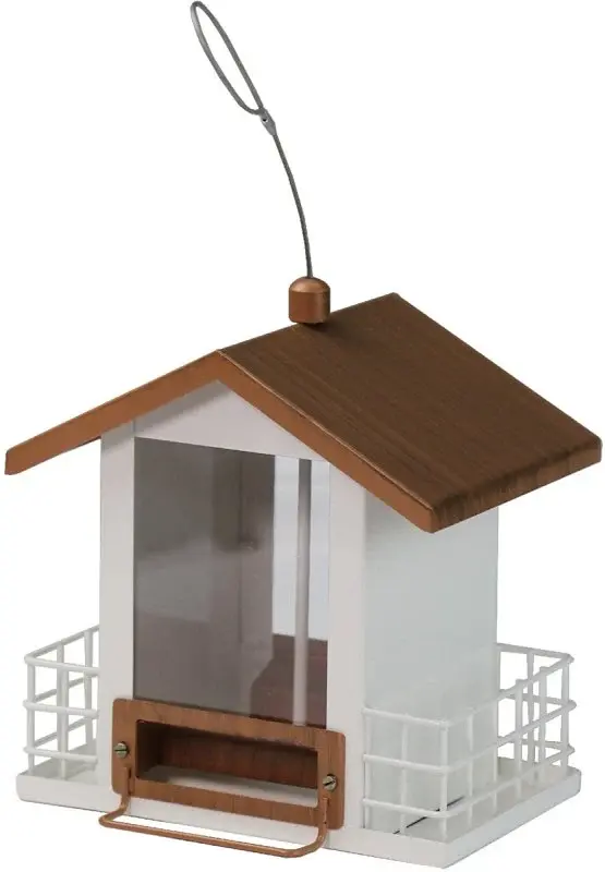 Heath 21015 Combo Bird Feeder, House, Seed, Seed Cakes, Suet Cakes, 2-Port/Perch, Acrylic, White, 8-1/2 H, Hanging