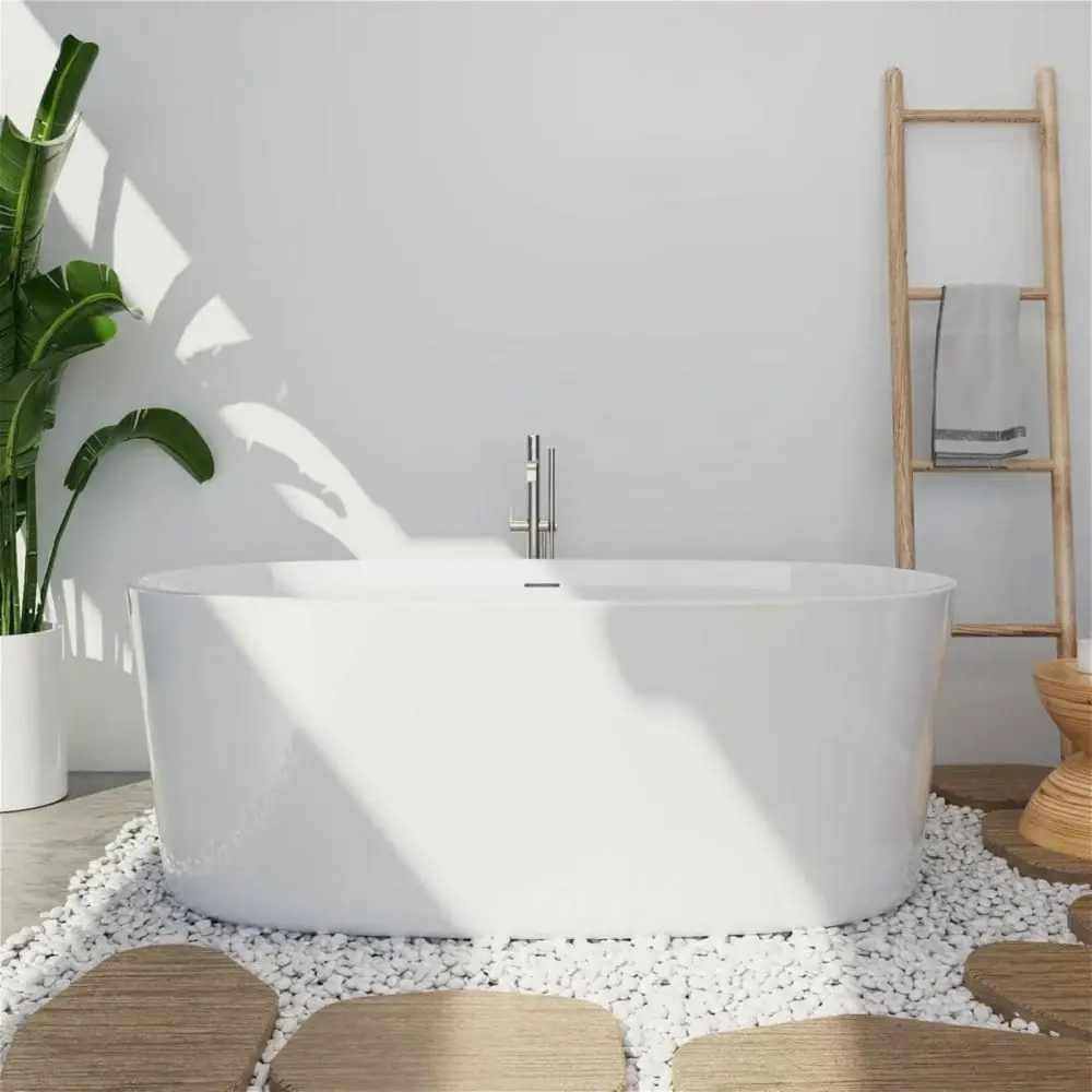 Mokleba 63" Glossy White Freestanding Perspex Soaking Bathtub, Oval Flatbottom Design