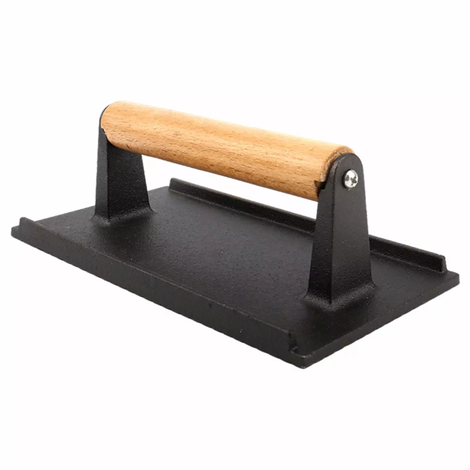 Kripyery Rectangle Cast Iron Bacon Press Wood Handle Even-Heat Transfer Healthy Cooking Meat Press