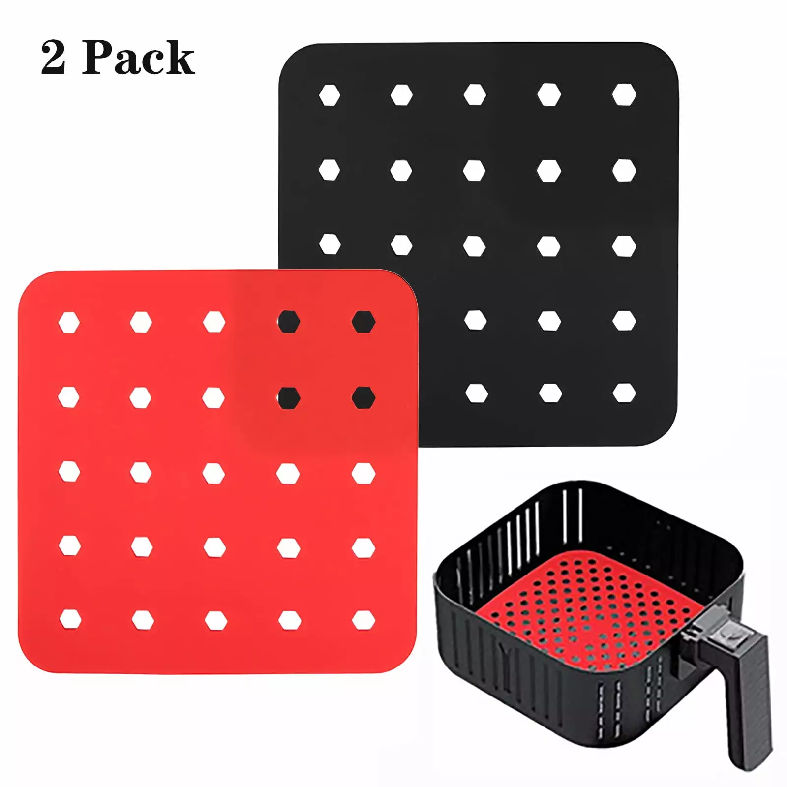 Dnyelq 2-Pack Silicone Air Fryer Mats Non-Stick Reusable Liners Baking Trays Kitchen Dining Bar One