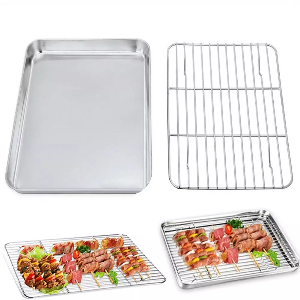 Roofei 16 Inch Baking Sheet and Rack Set Stainless Steel Cookie Sheet Pan Grid Rack Baking