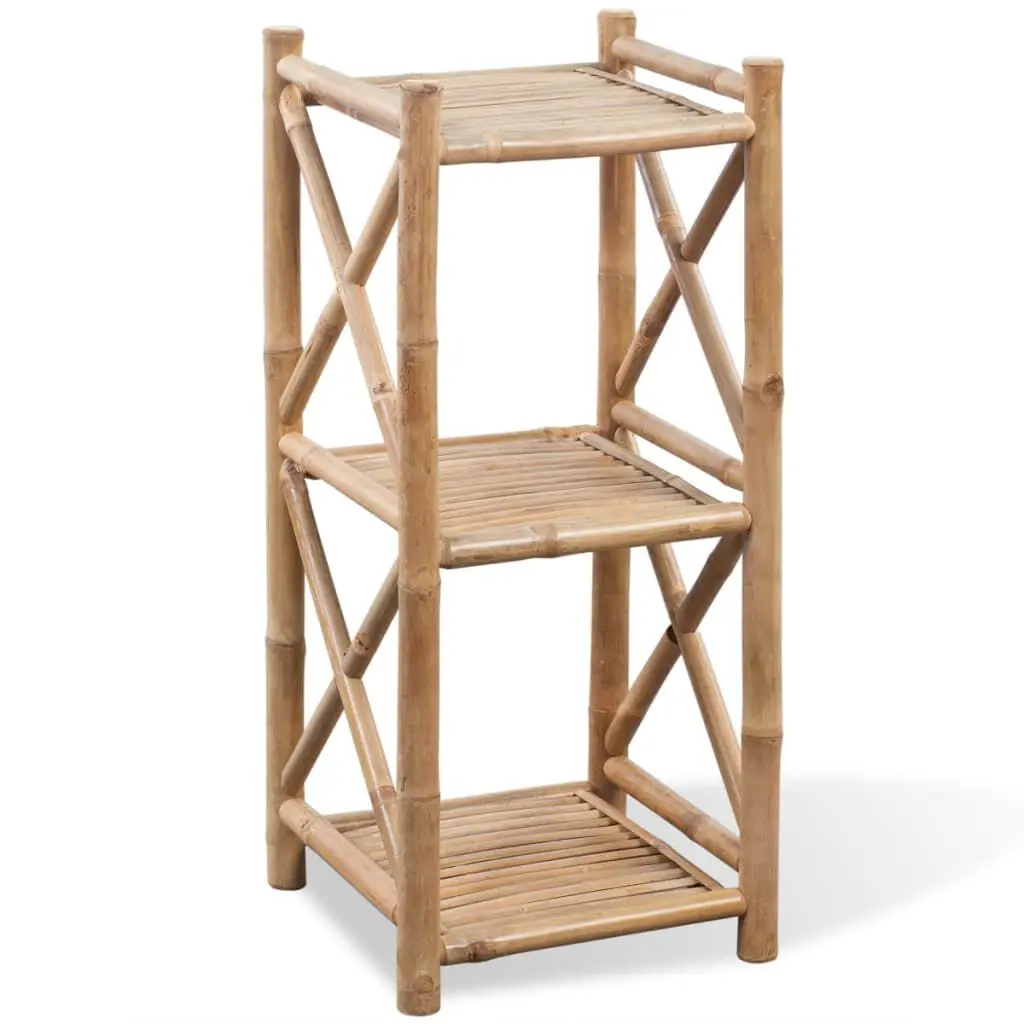 3-Tier Square Bamboo Shelf Natural Wood Storage Organizer Home
