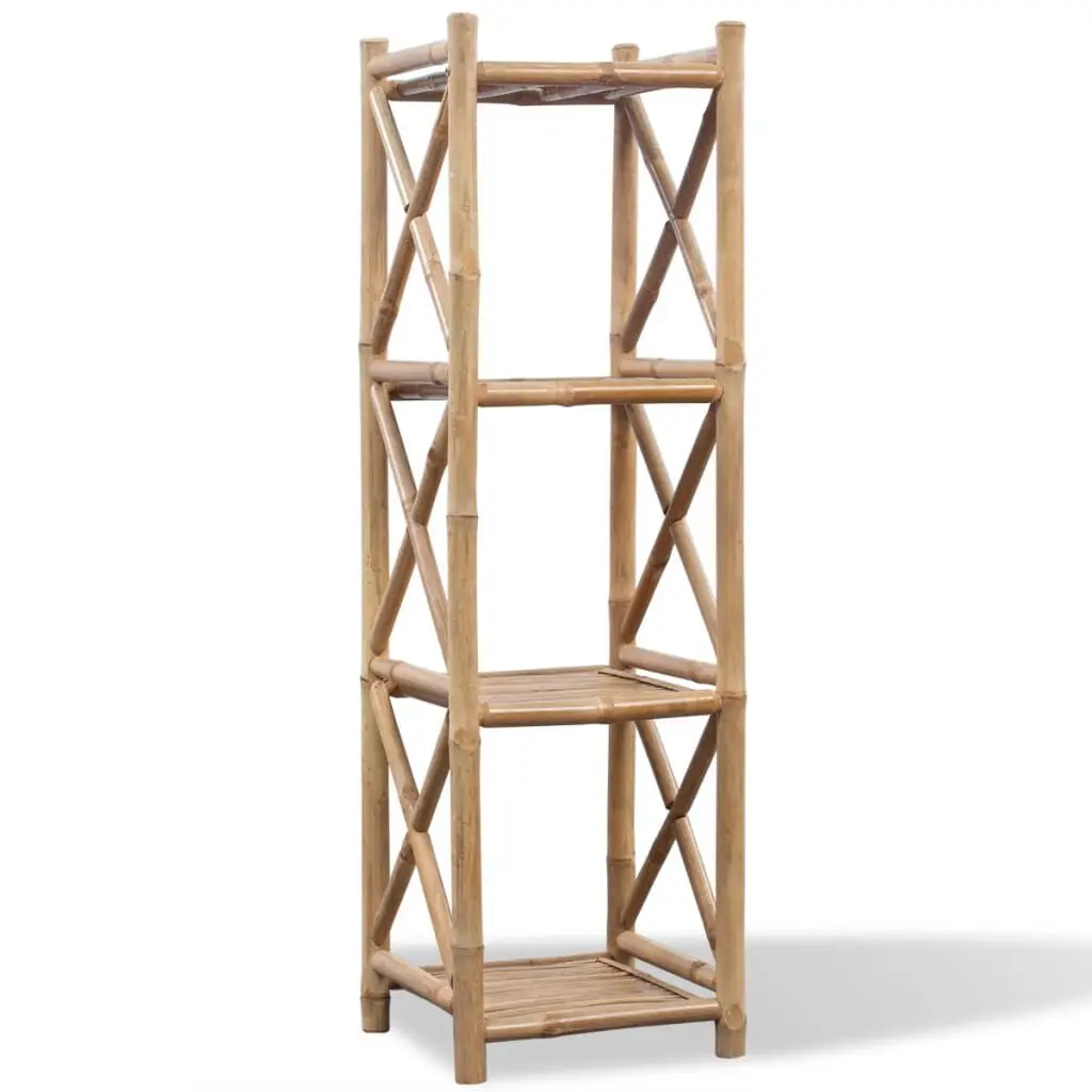 4-Tier Square Bamboo Shelf Space Saving Storage Organizer Home Decor