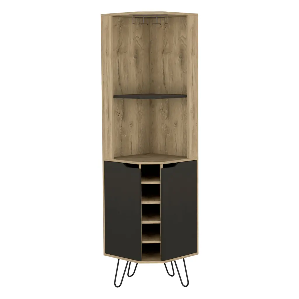 Corner Bar Cabinet Leverkusen Living Room Aged Oak Black Multicolor Home Bar treevol furniture