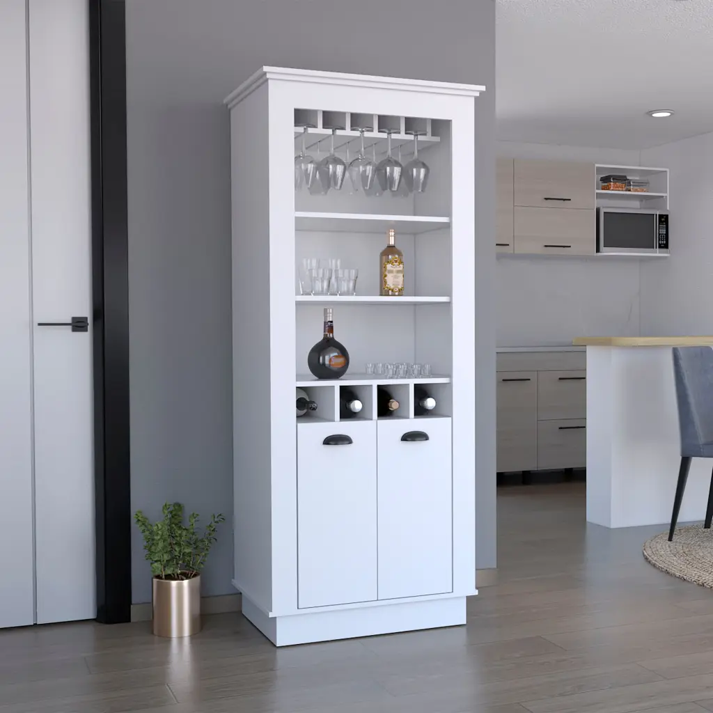 Lafayette Bar Cabinet 4 Bottle Rack Upper Crystal Holder and Dual Doors tuhome