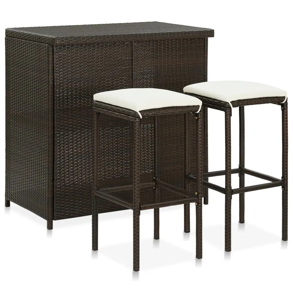 3 Piece Brown Poly Rattan Bar Set Indoor Outdoor Use