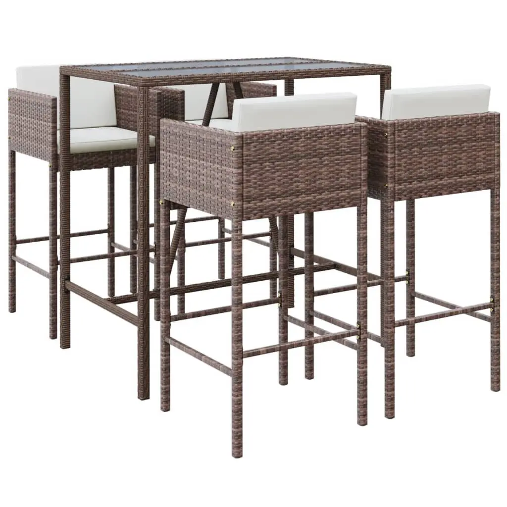 5-Piece Brown Poly Rattan Patio Bar Set Cushions Comfort