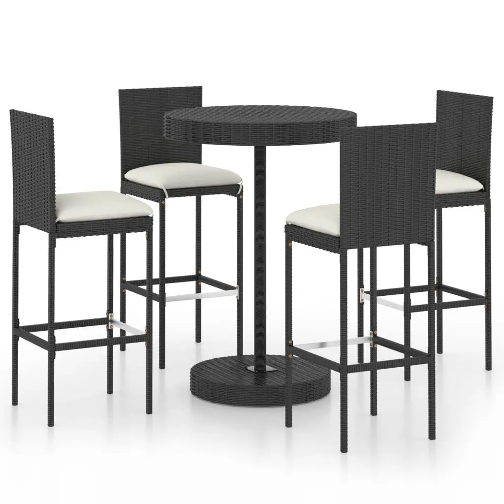 Black 5 Piece Patio Bar Set Cushions Stylish Poly Rattan Outdoor Furniture