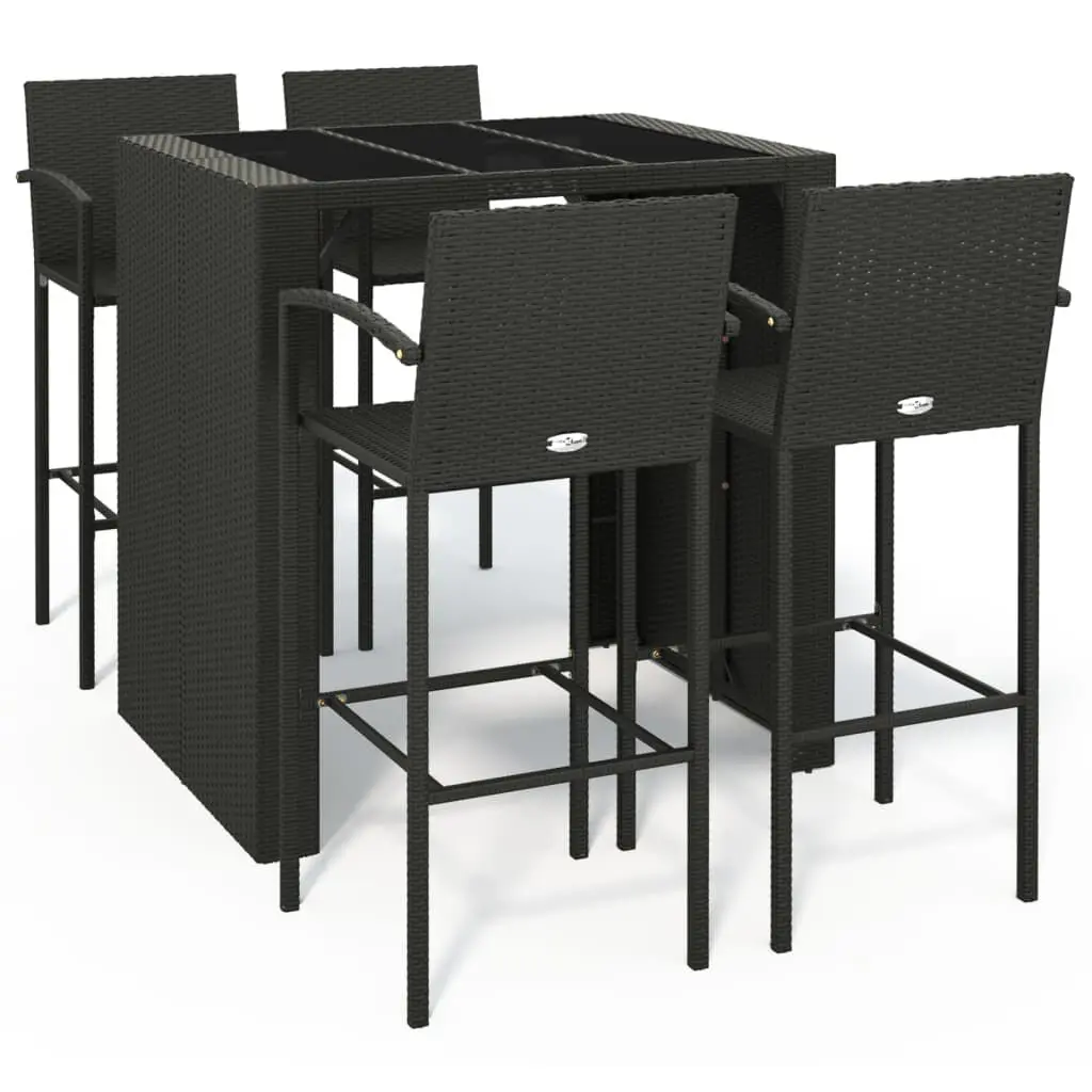 5 Piece Black Poly Rattan Patio Bar Set Outdoor Furniture