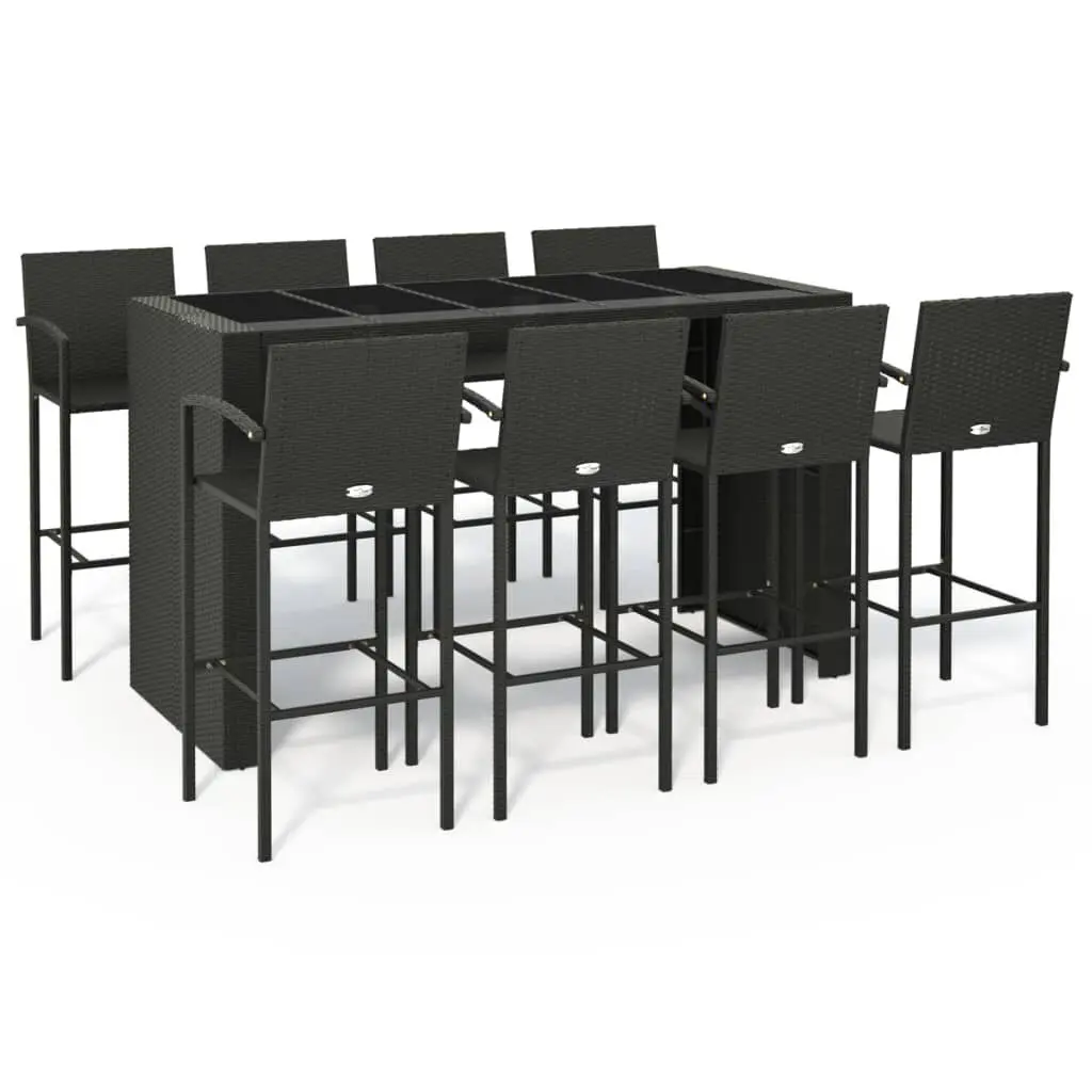 9 Piece Black Poly Rattan Patio Bar Set Complete Outdoor Setup