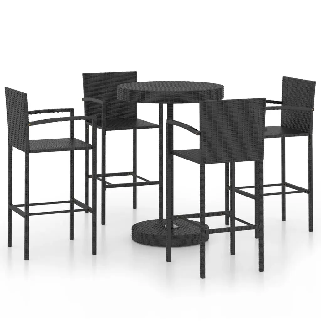5 Piece Black Poly Rattan Patio Bar Set Outdoor Entertaining