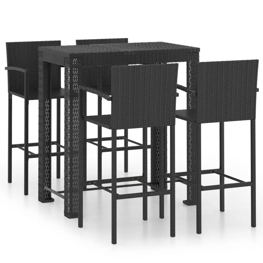5 Piece Patio Bar Set Armrest Black Poly Rattan Outdoor Dining Set