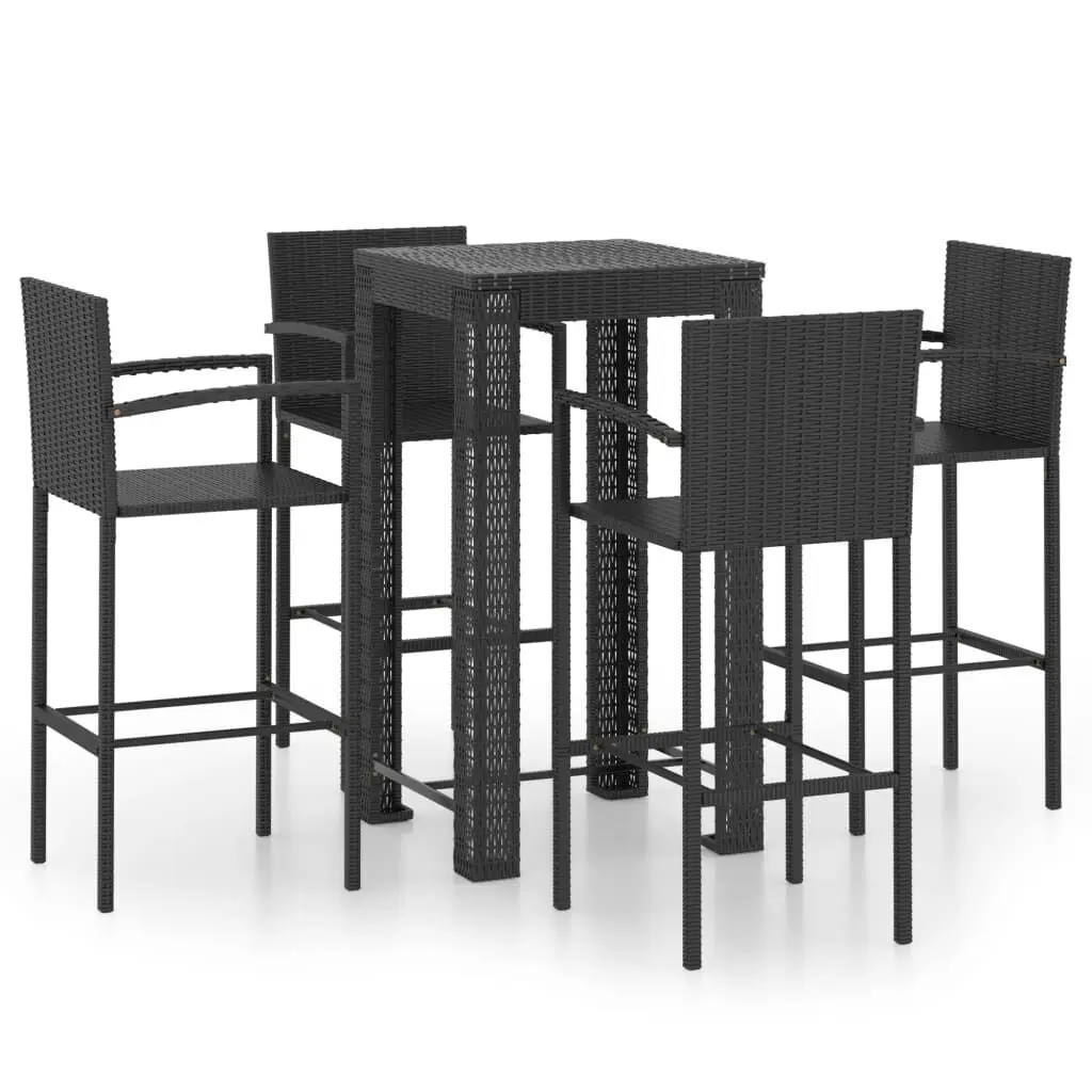 5 Piece Patio Bar Set Armrest Black Poly Rattan Outdoor Dining Set