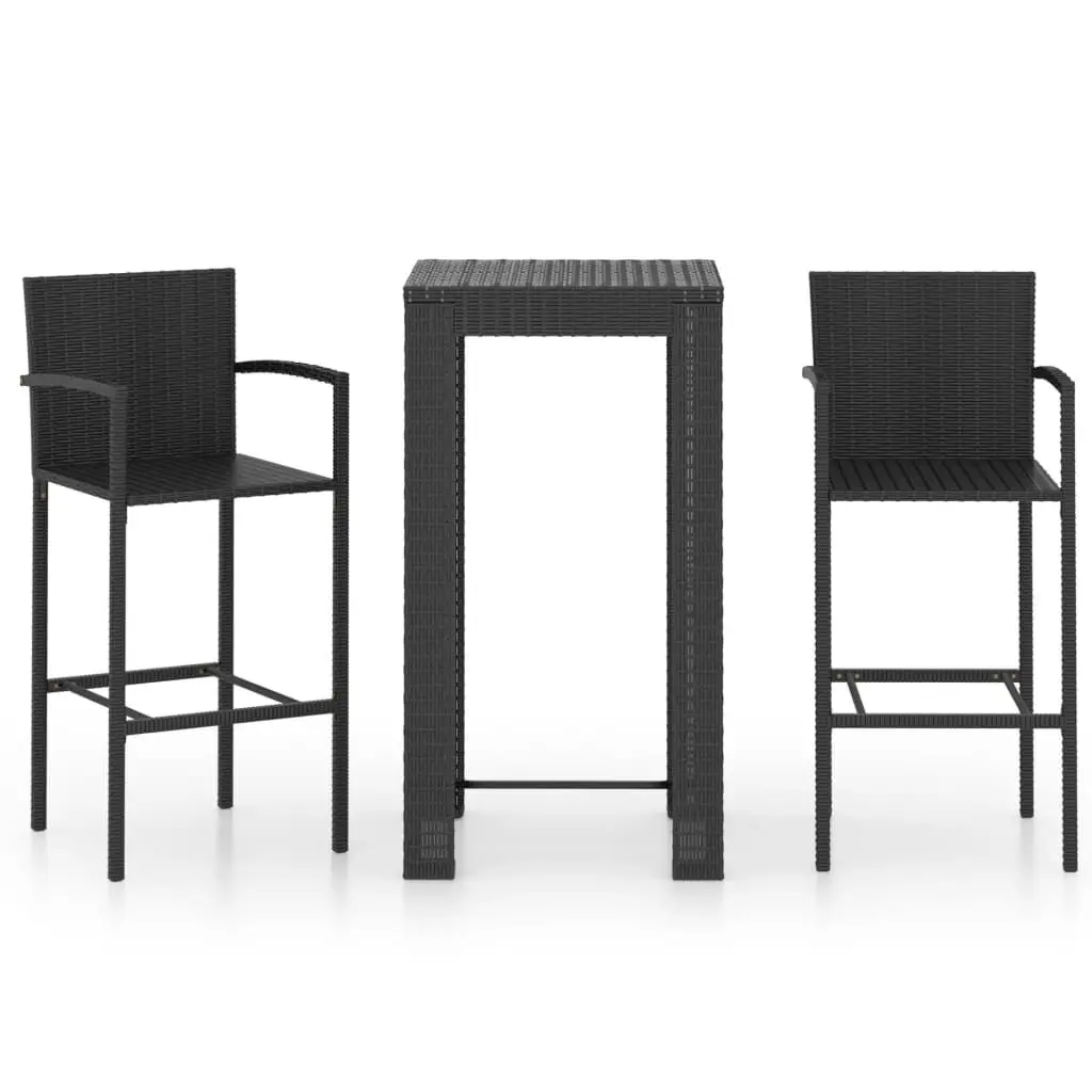 3 Piece Patio Bar Set Armrest Poly Rattan Black Outdoor Bar Furniture