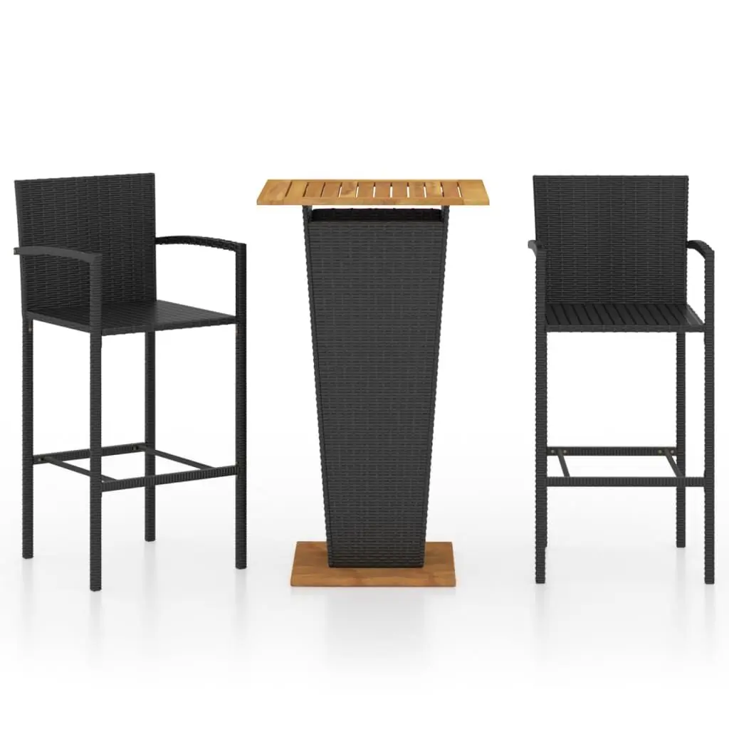 3 Piece Patio Bar Set Black Outdoor Furniture Garden