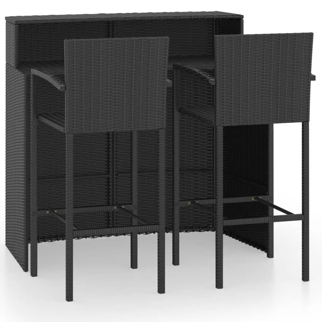 3 Piece Patio Bar Set Black Outdoor Bistro Set