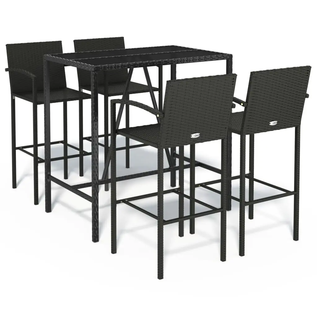 5 Piece Patio Bar Set Black Poly Rattan Outdoor Lounge Set