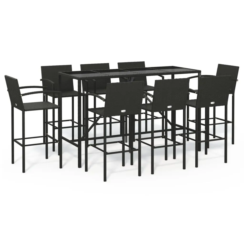 9 Piece Patio Bar Set Black Poly Rattan Complete Outdoor Dining Set