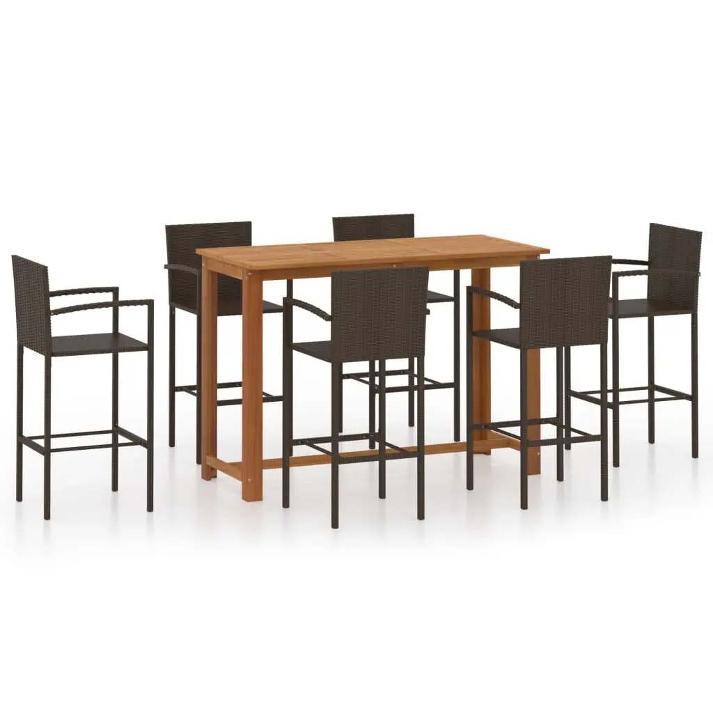 7 Piece Patio Bar Set Brown Outdoor Furniture Garden and Backyard