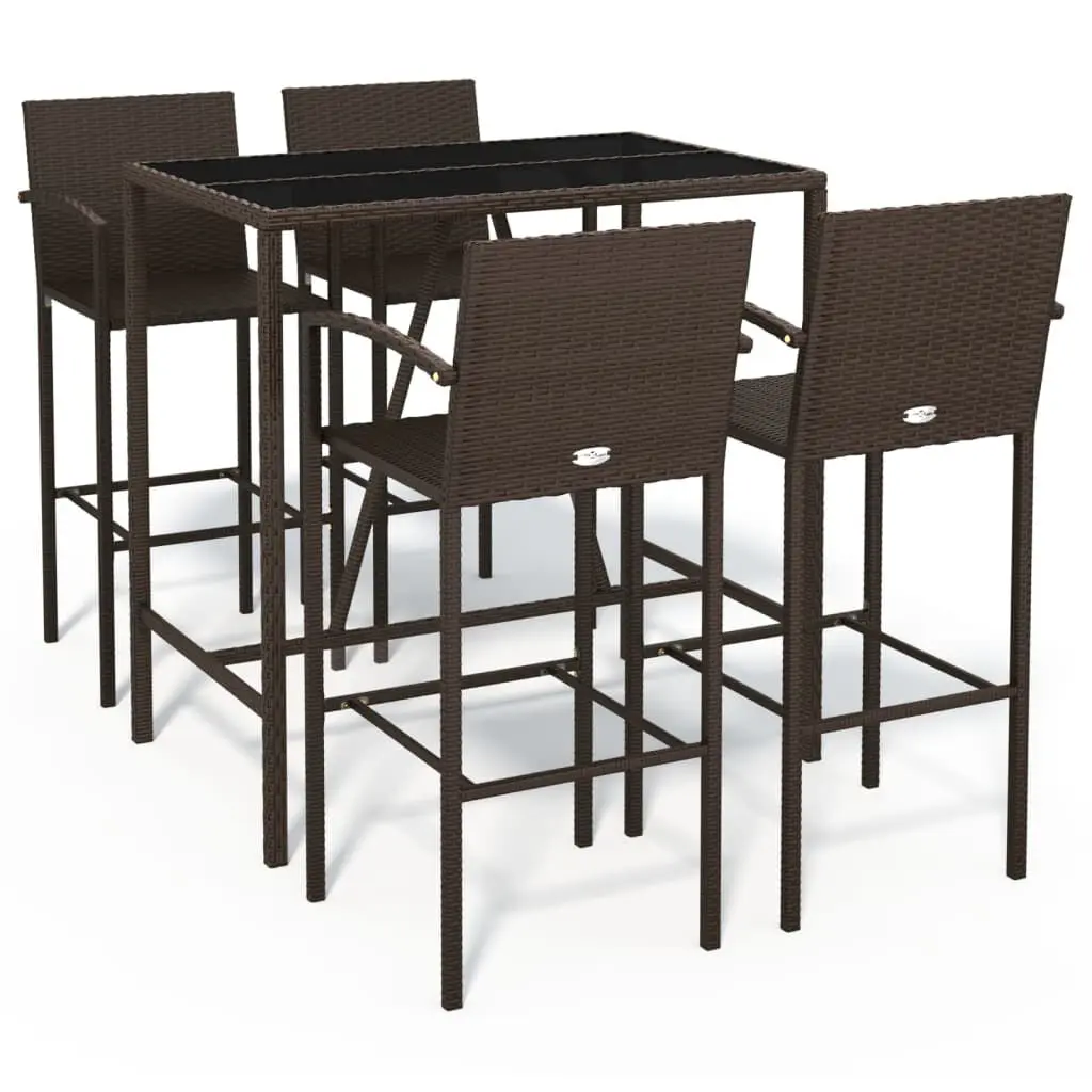 5 Piece Patio Bar Set Brown Poly Rattan Outdoor Furniture