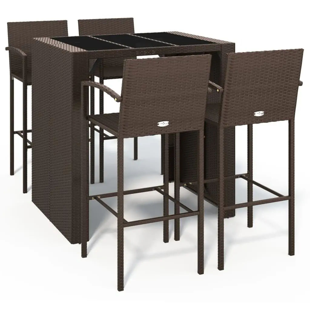 5 Piece Patio Bar Set Brown Poly Rattan Outdoor Bar Furniture