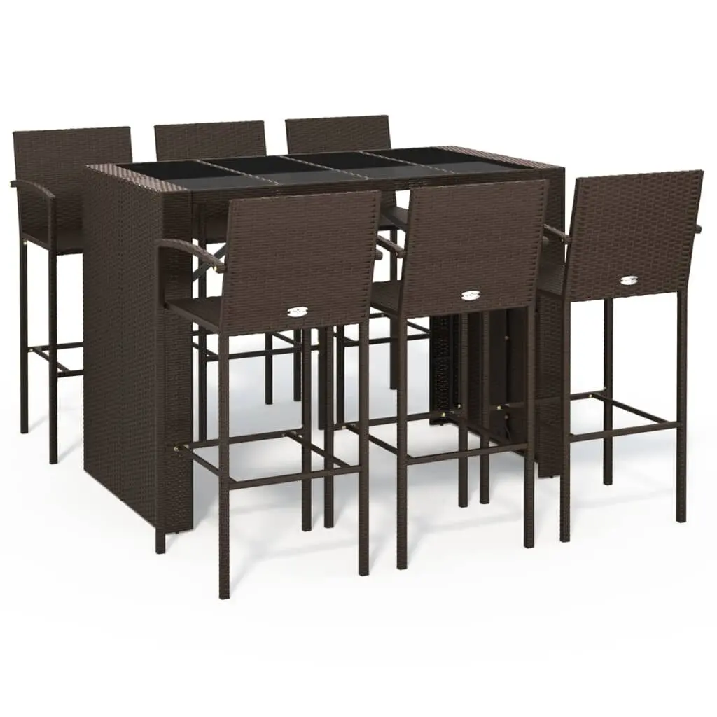 7 Piece Patio Bar Set Brown Poly Rattan Outdoor Furniture