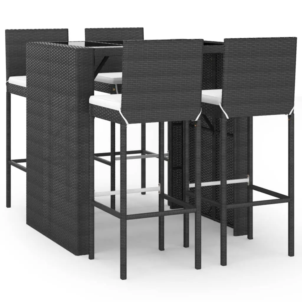 5 Piece Patio Bar Set Cushions Black Poly Rattan Outdoor Furniture