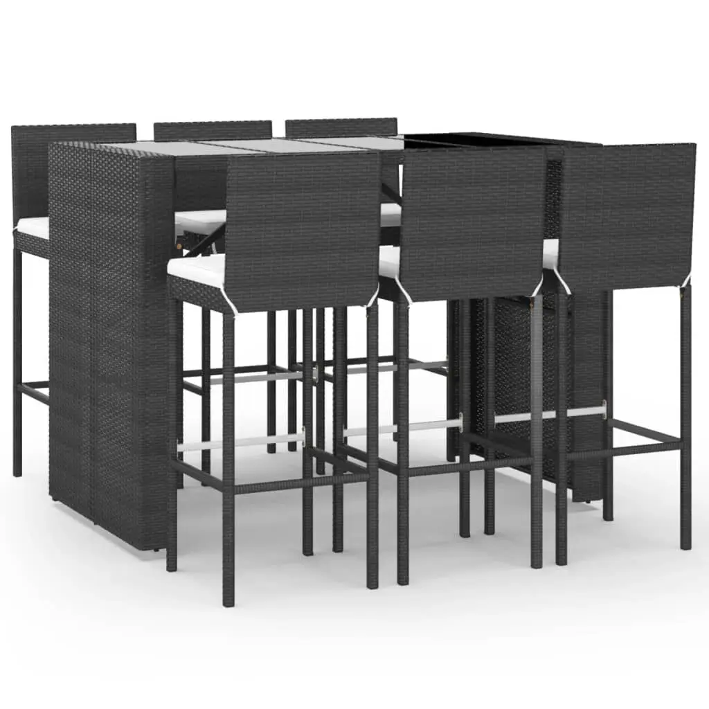 7 Piece Patio Bar Set Cushions Black Poly Rattan Outdoor Furniture