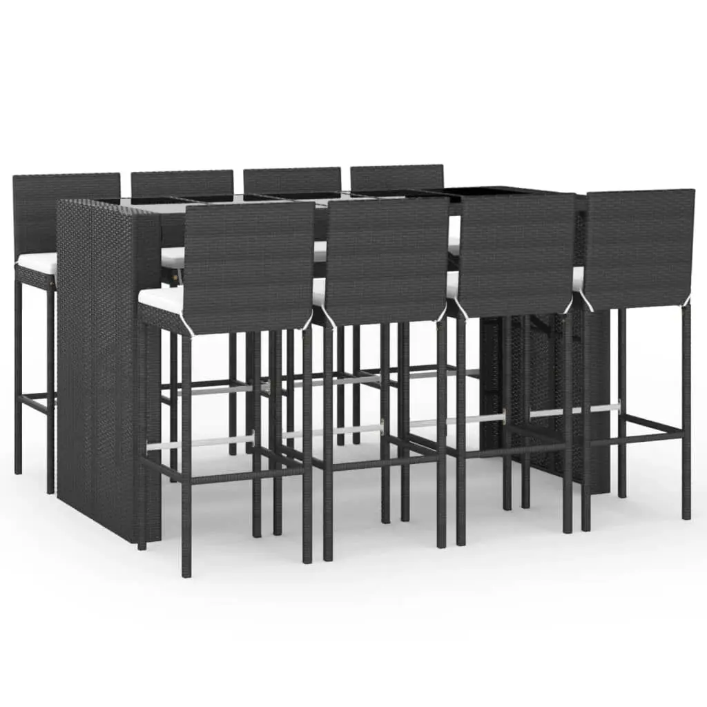 9 Piece Patio Bar Set Cushions Black Poly Rattan Outdoor Furniture