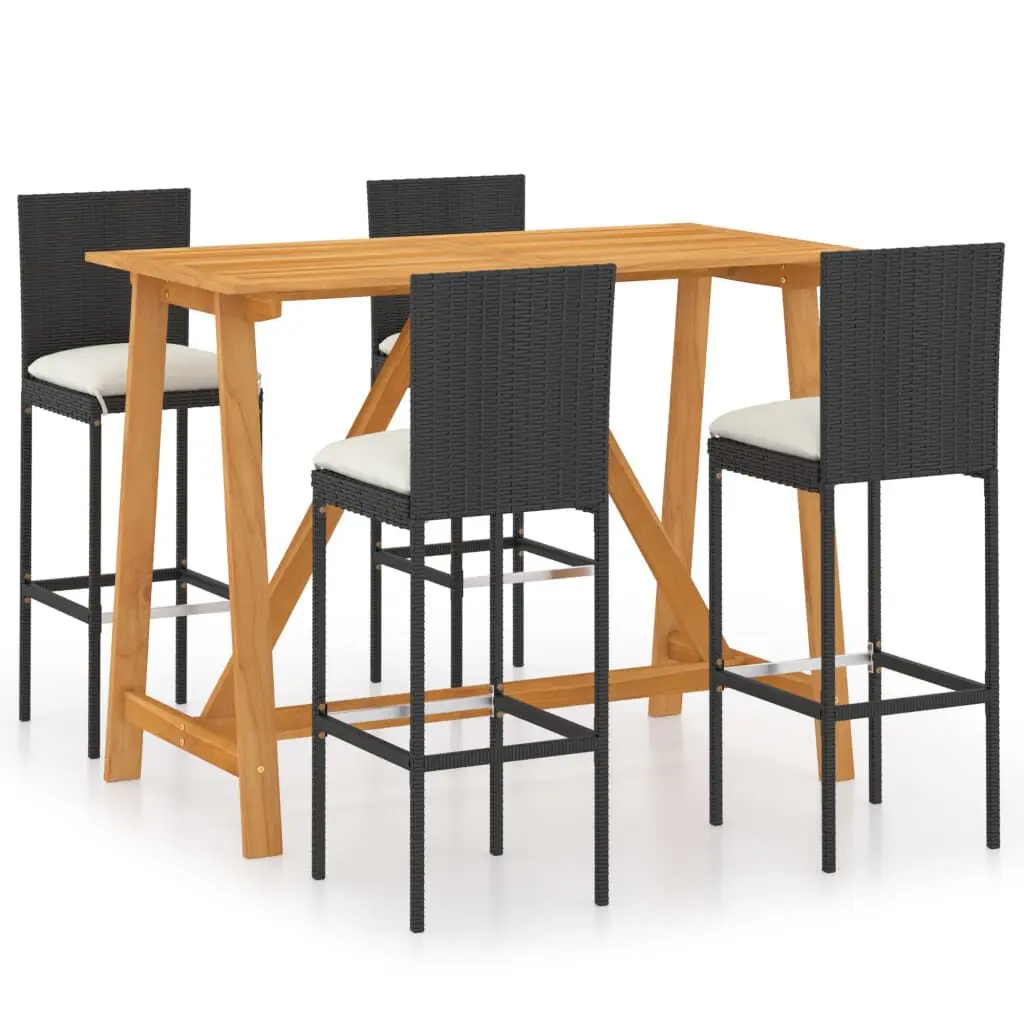 5 Piece Patio Bar Set Cushions Black Outdoor Dining Furniture