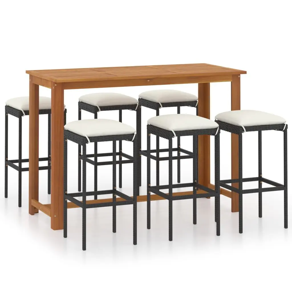 7 Piece Patio Bar Set Cushions Black Outdoor Furniture