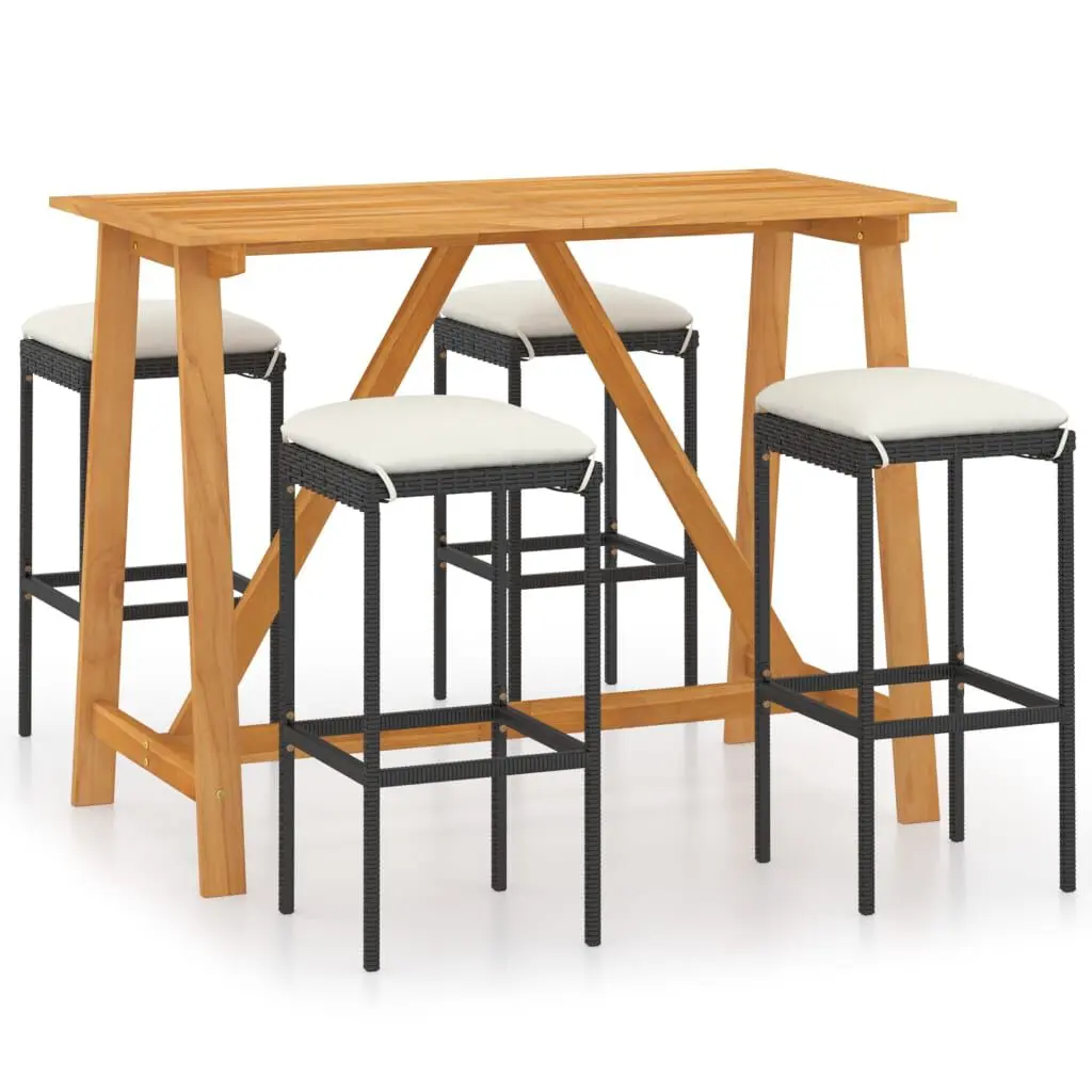 5 Piece Patio Bar Set Cushions Black Outdoor Bar Furniture