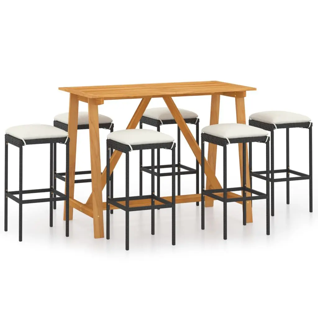 7 Piece Patio Bar Set Cushions Black Outdoor Entertaining Set