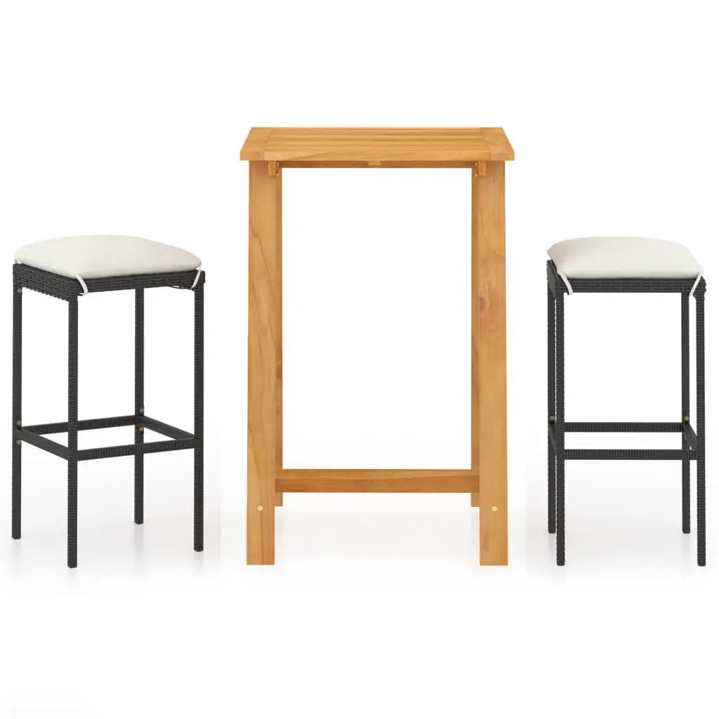 3 Piece Patio Bar Set Cushions Black Outdoor Bistro Table and Stools