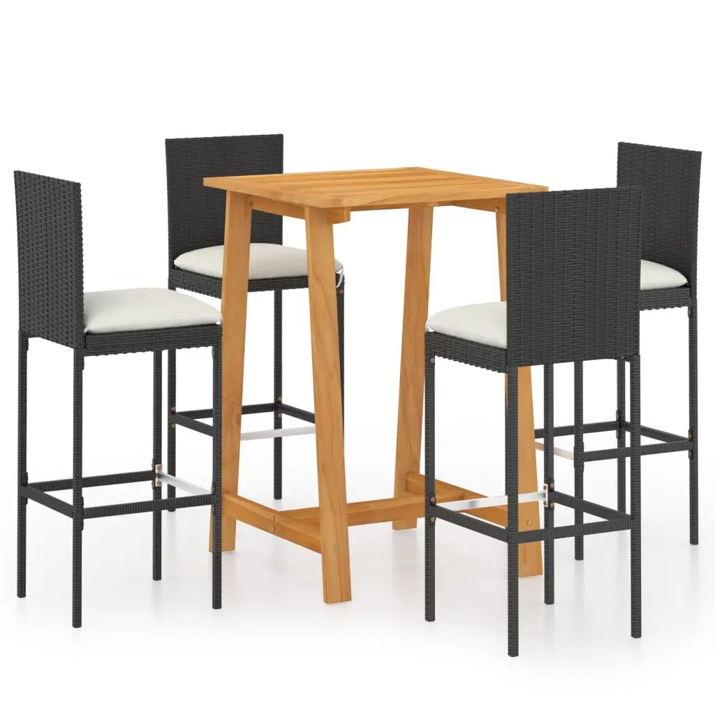 5 Piece Patio Bar Set Cushions Black Outdoor Furniture