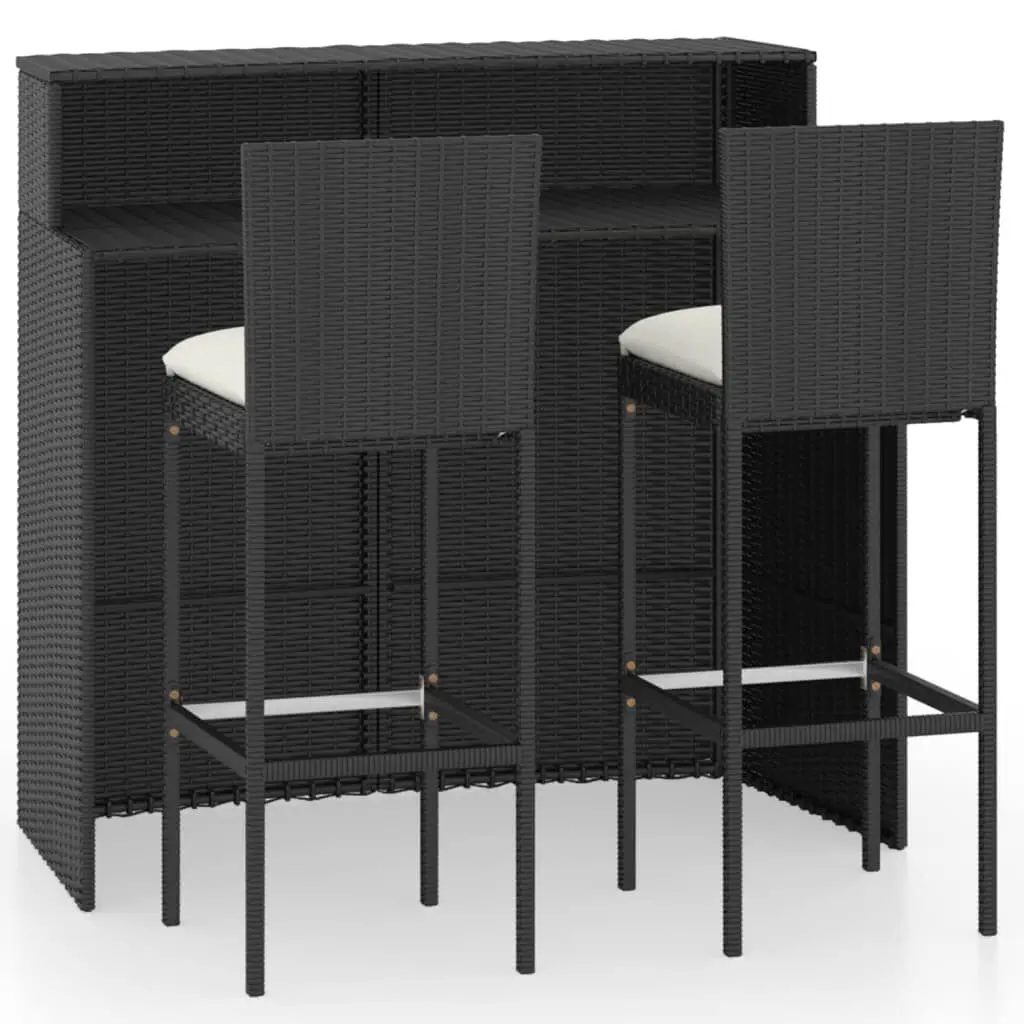 3 Piece Patio Bar Set Cushions Black Outdoor Furniture