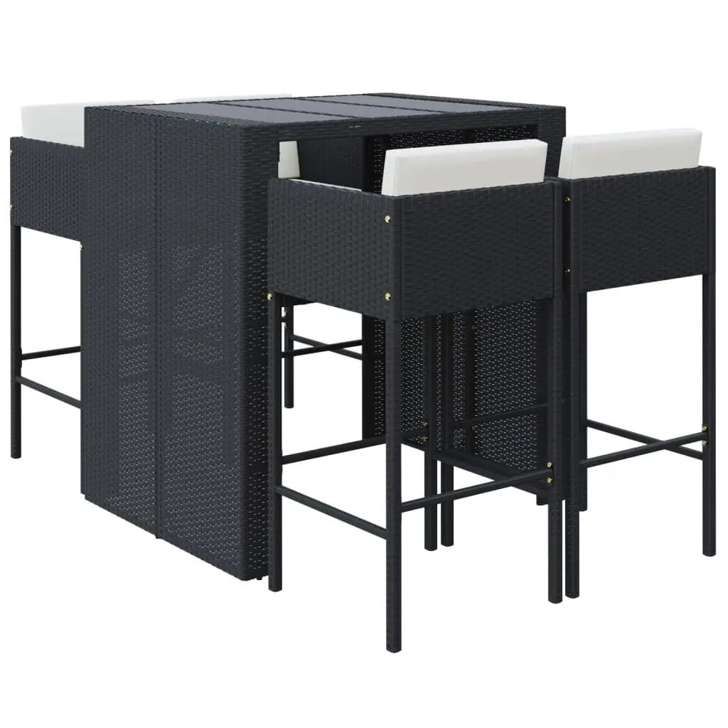 5 Piece Patio Bar Set Cushions Black Poly Rattan Outdoor Furniture