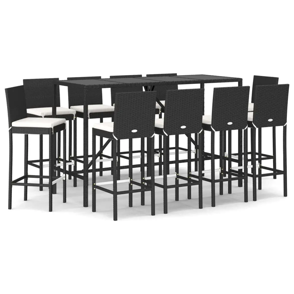 11 Piece Patio Bar Set Cushions Black Poly Rattan Outdoor Furniture