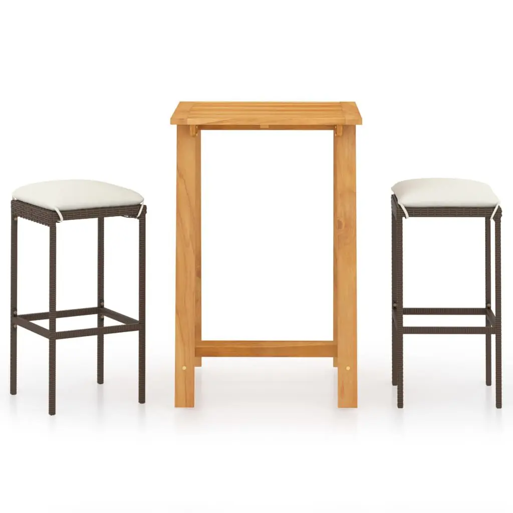 3 Piece Patio Bar Set Cushions Brown Outdoor Bar Furniture