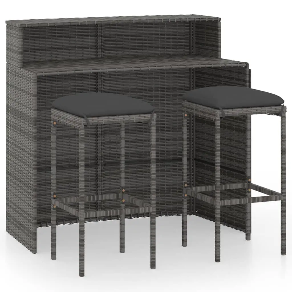 3 Piece Patio Bar Set Cushions Gray Comfortable Outdoor Seating