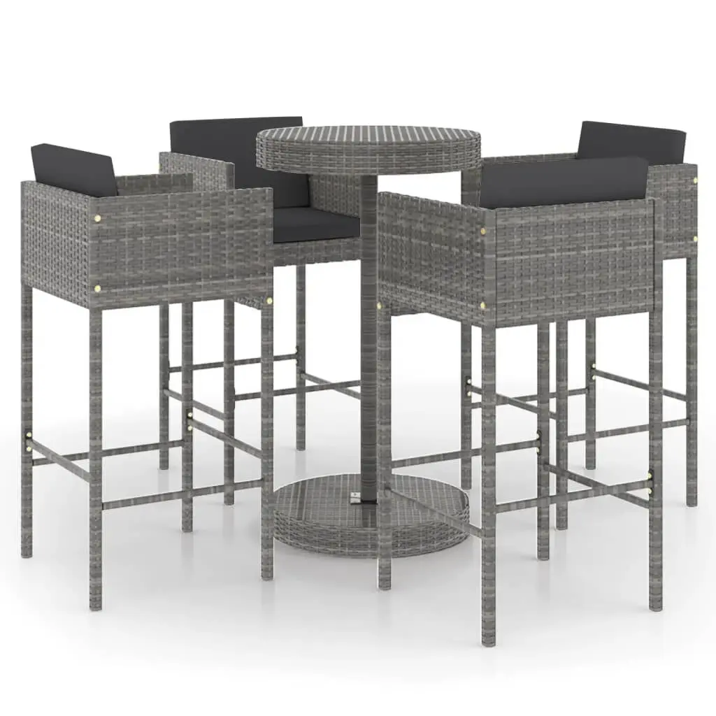5 Piece Patio Bar Set Cushions Poly Rattan Gray Outdoor Bar Furniture Set