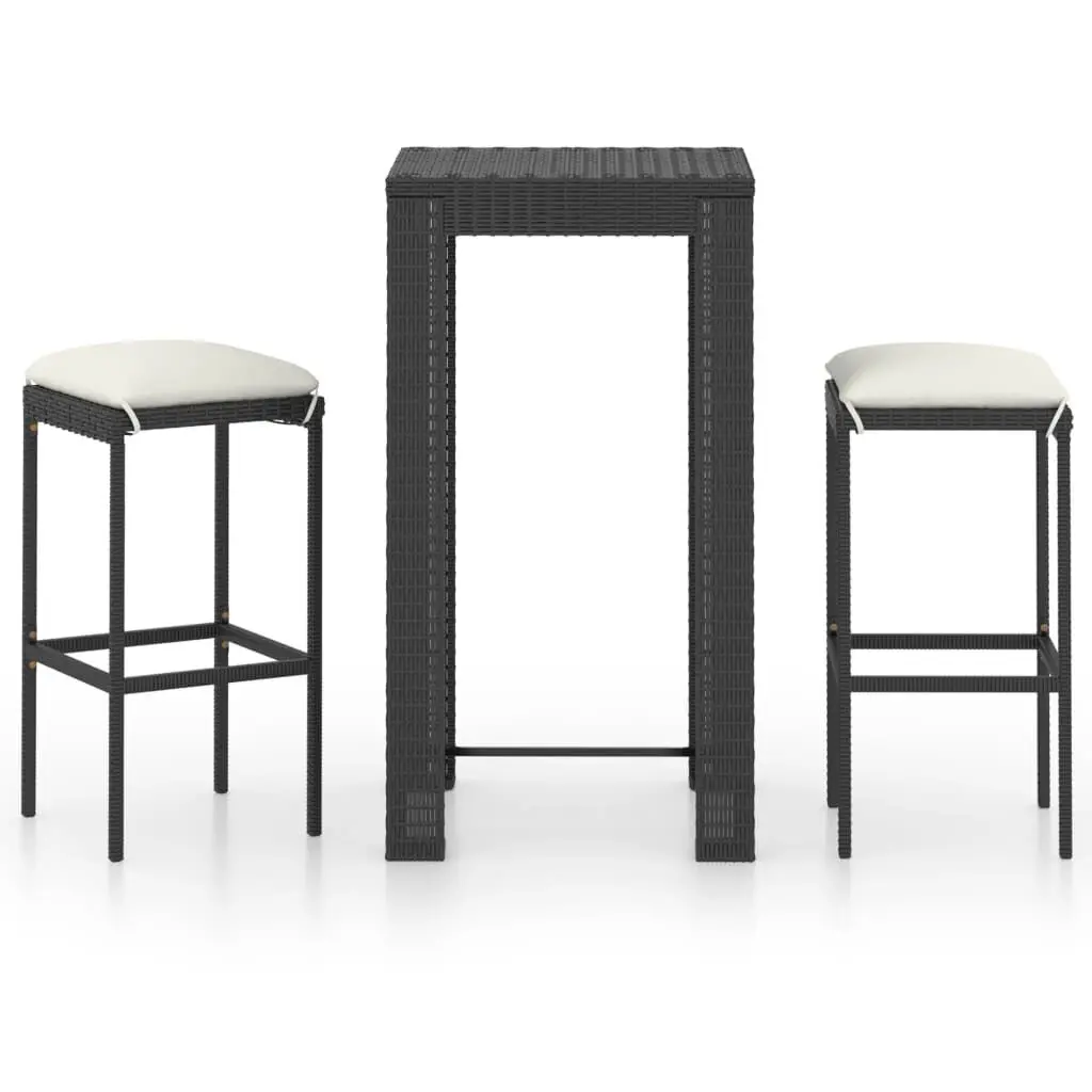 3 Piece Patio Bar Set Cushions Poly Rattan Black Outdoor Furniture
